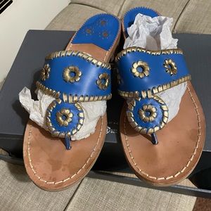 Jack Rogers Nantucket Blue/Gold Whipstitch Sandal